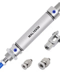 16mm Bore Pneumatic Cylinder with 50mm Stroke, Double Acting Single Rod, showing Y connector and quick fittings, MAL16x50 for automation