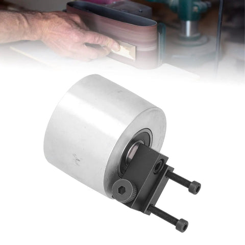 All Purpose Aluminum Alloy Belt Grinder Tracking Wheel Built Tough For Heavy Duty Woodworking And Pipe Polishing Smoothly Handles Curved Shapes Without Breaking A Sweat, 50mm thick.