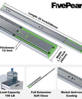 22 Inch Heavy Duty Soft Close Drawer Slides With Full Extension Ball Bearing Side Mount Rails, 150 Lb Load Capacity shown.