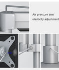 Heavy Duty Quad Monitor Desk Stand Mount For 15 To 27 Inch Screens With Smooth Height And Tilt Adjustments Solid Aluminum Alloy Build close-up of air pressure arm for elasticity adjustment.