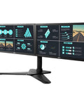 Heavy Hitter Dual Monitor Stand Free Standing Desk Mount For Two Screens Up To Thirty Inches showcasing two displays on a sturdy base.