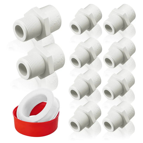10Pcs White PVC Pipe Fittings 1/2 NPT Male Thread Adapters Socket X NPT Male For Sch40 PVC Pipe Couplers, Durable Plumbing Connectors