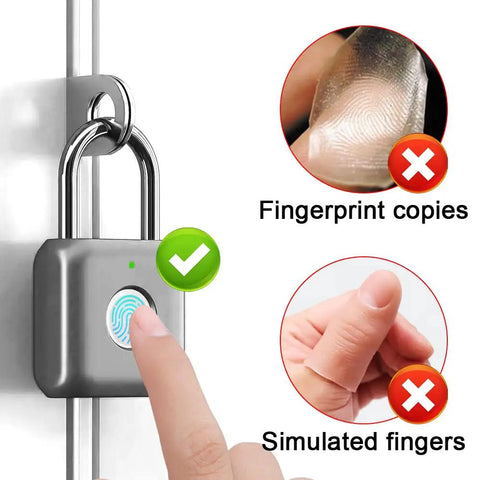 Fingerprint Padlock Keyless Lock For Lockers Backpacks Gym Bags And Luggage Gray Metal Lock with sensor avoiding fake prints.