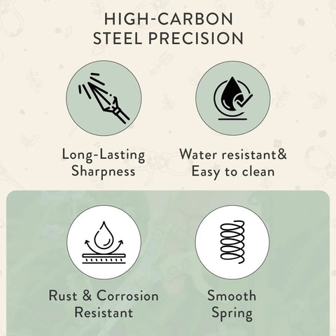 Diagram highlighting features of Herb Snipping Scissors For Gardeners, Lightweight Pruning Shears with Easy Lock.