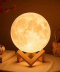 Moon Lamp LED Night Light 3D Printed With Wood Base Dual Color Touch Dimmer 4.7 Inch Nightstand Decor White And Yellow Glow