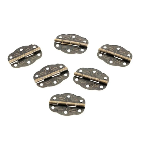 Six 20pcs Antique Butterfly Hinges For Wooden Jewelry Box Set with Vintage Iron Design, size 30x20mm, displayed in bronze finish.