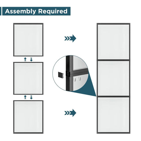 Assembly diagram for 30 X 84 Inch Metal And Glass Sliding Barn Door With Installation Hardware Kit And Soft Close, disassembled view
