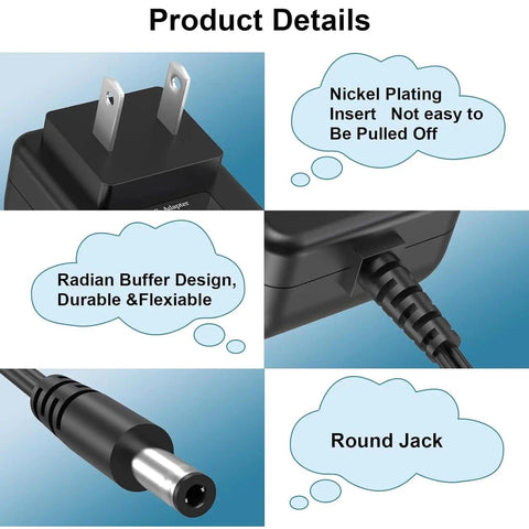 19V Charger Power Cord For Booster PAC Jump Starter ES5000 ES2500 ESP5500 J1000 J850 UL Listed, plug details, and cable design
