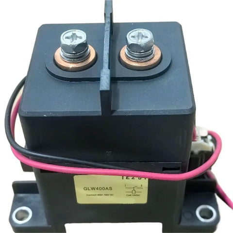 Heavy Duty High Voltage DC Contactor 12 Volt Coil Drop In Replacement 750 Volt 400 Amp Switch top view with connectors