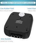 4 Outlet Aquarium Air Pump Quiet Adjustable Oxygen Aerator For Fish Tanks And Ponds base view with air outlets and inlet filter.