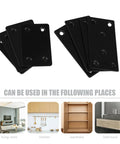 Eight Piece Black Metal Flat Mending Plates Set With 40 Screws And Screwdriver For Wood Shelves And Furniture