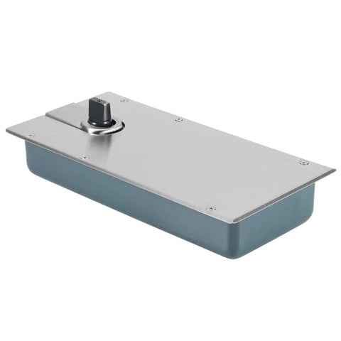 Glass Door Hinge Closer With Hydraulic Floor Spring, steel floor spring hinge on white background, angled view