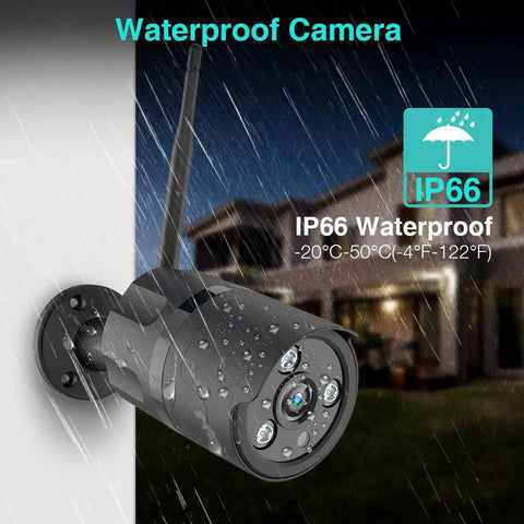Top Notch 1080P Wifi Outdoor Security Camera with Full HD night vision, waterproof design under rain, mounted on house