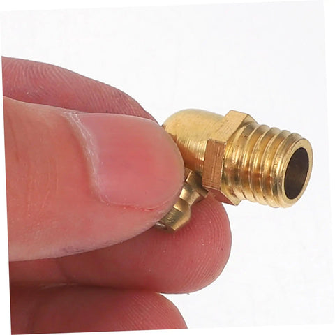 Close-up of brass angled nozzle from Grease Fitting Assortment Kit With Angled Nozzles For Cars Trucks Bikes And Industrial Use