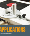 Rock Solid Benchtop Router Table Setup With Adjustable Aluminum Fence And Heavy Duty Dust Collection Kit Featuring Smooth MDF Work Surface Plus All Hardware For Quick Flat Finish Every Single Job, showing adjustable aluminum fence and angle guide.