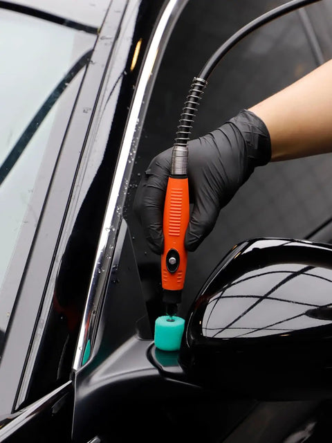 Using 30Pcs Buffing And Polishing Pads Set For Tight Area Detailing Use With Rotary Tools on car door mirror