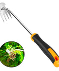 Uproot Like a Pro Hand Held Weeder Puller Tool With Rubber Grip Four Teeth Stainless Steel Weed Remover pulling weeds from garden