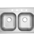 2000 Series 33 Inch 20 Gauge Drop In Double Bowl Stainless Steel Kitchen Sink with 4 Holes Quick Mount and Sound Shield