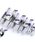 Adjustable Zinc Alloy 180 Degree Hidden Concealed Door Hinge with various sizes shown, ideal for tight fit and smooth swing