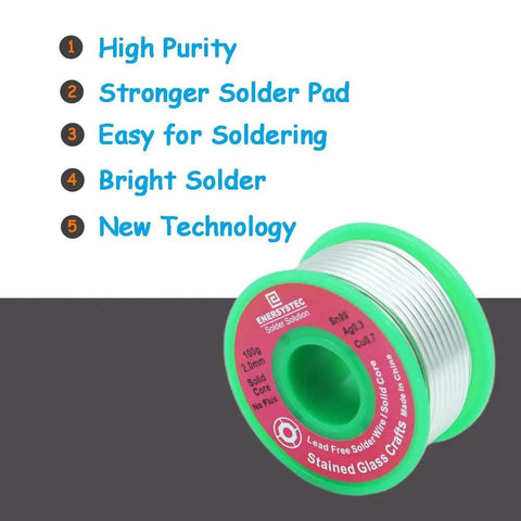 Lead Free Solder Wire For Stained Glass Craft And Art Soldering, 2.0mm Solid Core No Flux Core, 100g Sn99 Ag0.3 Cu0.7 spool