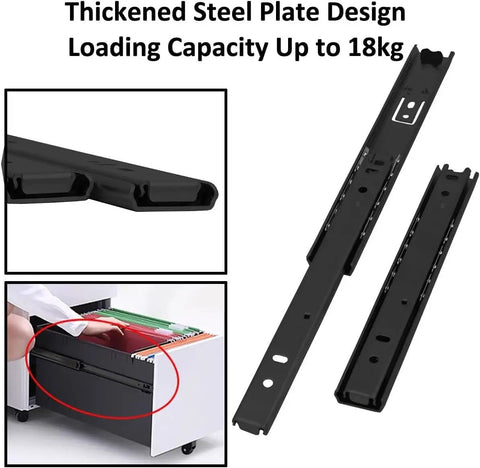 Top Shelf Heavy Duty Black Drawer Slides Pair Full Extension Smooth Glide Runners for filing cabinets, thickened steel design.