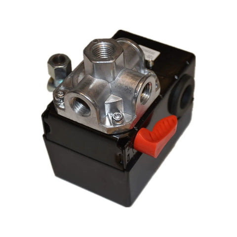 Four Port Air Compressor Pressure Switch 120 To 150 PSI Auto Metal Housing With Adjustable Differential 25 To 33 PSI, 26 Amp
