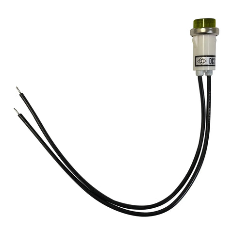 Universal 12V Amber Indicator Light Pack with Half Inch Mounting Diameter, Long Life Non Replaceable Bulb, 5 Pack, shown with wires