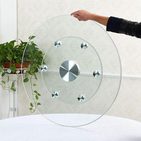 Rotating Glass Lazy Susan Turntable With 12mm Tempered Glass, Smooth Self-Balancing Wheel, Durable Aluminum Base in hand