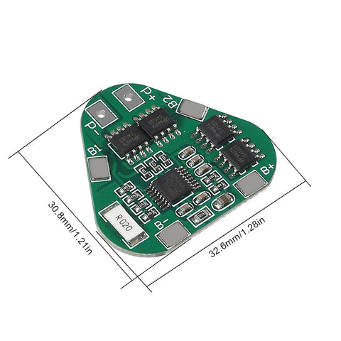 Six Pack 3S 8Amp 12V 18650 Lithium Battery Protection Board BMS Module, 30.8mm x 32.6mm, designed for three cell pack setup.