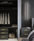 Self Stick Push Pull Cabinet Handles 8 Pack Hidden ABS Plastic Handles on Black Bedroom Wardrobe and Drawers