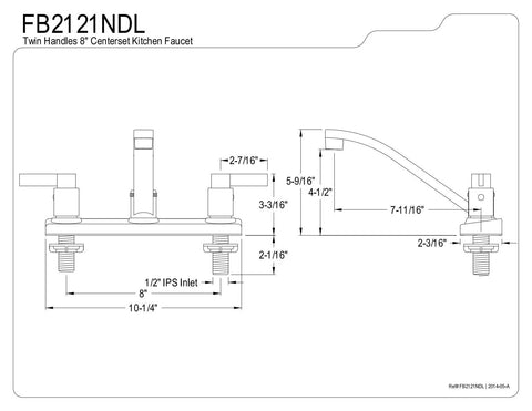 NuvoFusion 8-Inch Centerset Kitchen Faucet In Polished Chrome No-Fuss Easy Install 7-11/16-Inch Spout Reach Solid Brass Deck Mount 2-Hole Installation Washerless Cartridge 1/2-Inch IPS 1.8 GPM At 60 PSI