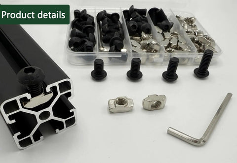 60Pcs 4040 Aluminum Extrusion Hardware Kit With M8 T Nuts And Screws For 10mm T Slot Rail showing nuts, screws, and wrench