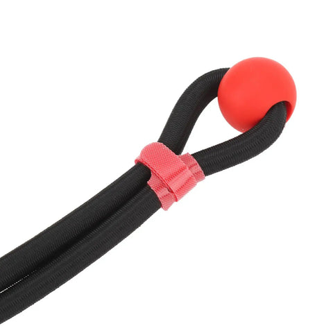 Close-up of Golf Swing Training Rope With Ergonomic Grip For Beginners, showing black rope and red grip section.