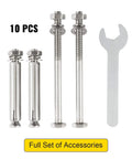 Full hardware set for Standoff Stainless Steel Adjustable Post Base Anchor For 6 By 6 Posts 10 Pack, includes bolts and wrench.