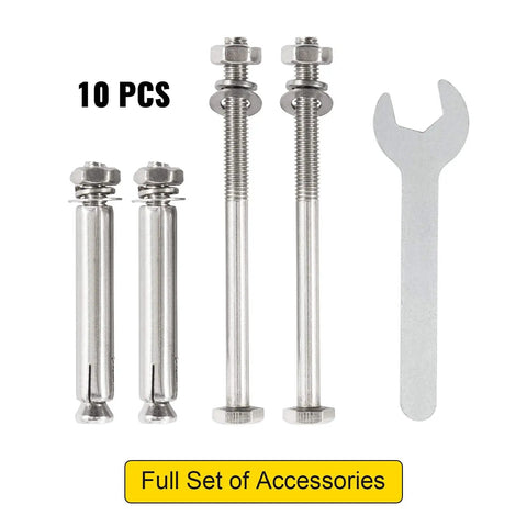 Full hardware set for Standoff Stainless Steel Adjustable Post Base Anchor For 6 By 6 Posts 10 Pack, includes bolts and wrench.