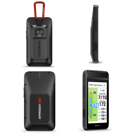 Approach G82 Launch Monitor And GPS Golf Handheld with 5 inch touchscreen, radar putting metrics, multiple views on white background