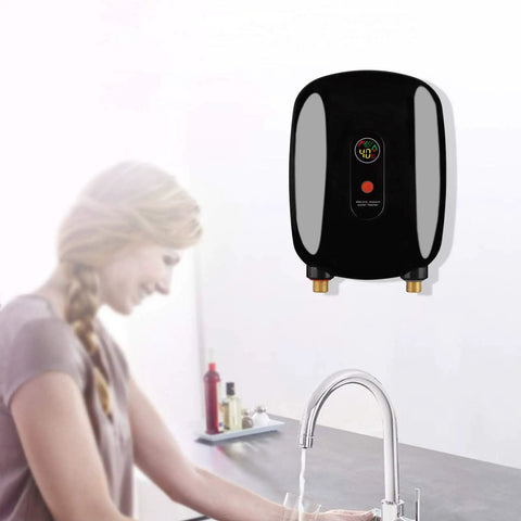 Instant Tankless Water Heater With Smart Digital Flow Valve Delivers Quick 3000w On Demand Hot Water For Kitchen Counter Or Bath Tub Setup So You Can Keep It Moving mounted above a sink.