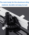 Heavy Duty Aluminum Miter Gauge Fence System With Quick Grip Push Block And Angle Plate Ruler For Table Saw detailed view of angle plate and grip.