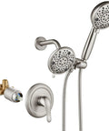 Dope Dual Shower Head And Handheld Spray System In Brushed Nickel Finish Rain Shower Head Kit With 8 Settings Pressure Rough In Valve