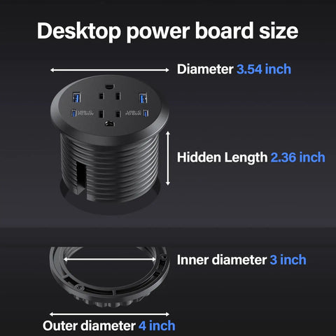 Level Up Your Desk Setup With This Recessed Power Grommet Featuring 65W Usb C Fast Charge dimensions including diameter and hidden length.