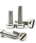 Top Shelf 304 Stainless Steel Cheese Head Machine Screws Slotted Drive For Woodworking Diy Projects Built Tough Pack Twenty Metric Sizes M1.6 Through M6 10Mm Length Real Deal Hardware, four screws displayed.