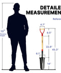 Height comparison of 45 Inch Transplanting Spade For Digging And Planting With Steel D Grip And Wooden Handle next to 70-inch silhouette.