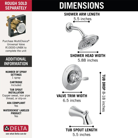 Woodhurst 14 Series Bathtub And Shower Faucet Set dimensions and specifications guide
