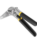 Alloy steel hand seamer with folding pliers and rubber grip for sheet metal bending in HVAC window design, 80mm straight or bent use.
