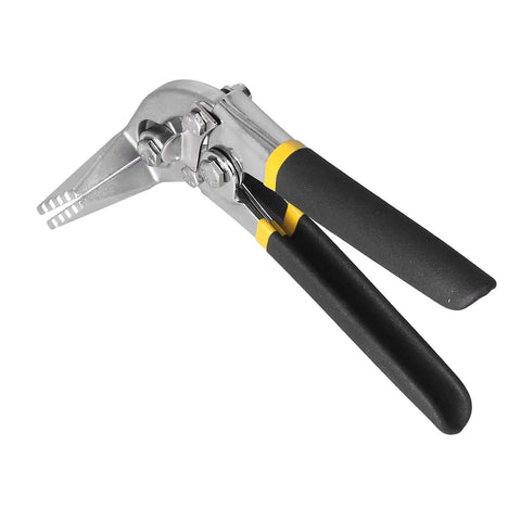Alloy steel hand seamer with folding pliers and rubber grip for sheet metal bending in HVAC window design, 80mm straight or bent use.