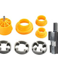 Khbyt Electric Drill Pvc Pipe Threader Kit with 3 ABS Dies includes yellow and metal components for plumbing and renovation.
