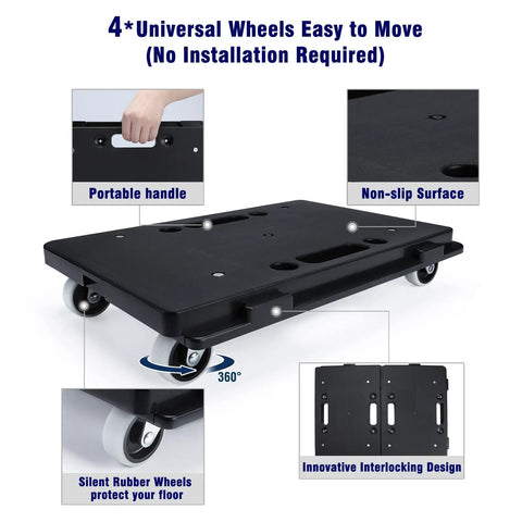 2 Pack Small Furniture Dolly With Four Wheels Connectable Flat Moving Dollies For Heavy Appliances Up To 500 Lbs Portable And Easy To Use Black Great For Moving Couches Sofas And Appliances In Tight Spaces