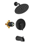 Matte Black Tub And Shower Faucet Set With 8 Inch All Metal Rainfall Showerhead Tub Spout And Single Handle Trim Kit Included Valve