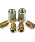 Heavy Duty Brake Line Fittings Kit Two-Way Female Connectors With Four M10 X 1 Nuts For 3/16 Inch Brake Line, Steel Union Adapters
