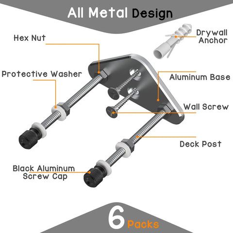 Diagram of Dope Aluminum Skateboard Wall Mount Hanger With Two Screw Holes showing aluminum base, deck post, screws, and anchors